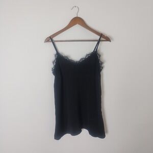 Easel Lace Trim Cami Tank Women's Small Black Adjustable Straps Minimalist Chic